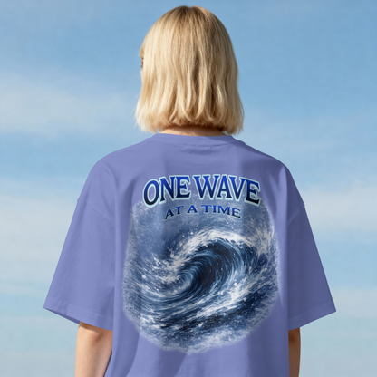 One Wave At A Time T-Shirt  – Reviver Wave – Heavyweight Graphic Tee | Ocean Wave Graphic Tee | Relaxed fit Crew Neck Tee Shirts | Short Sleeves | Back Print