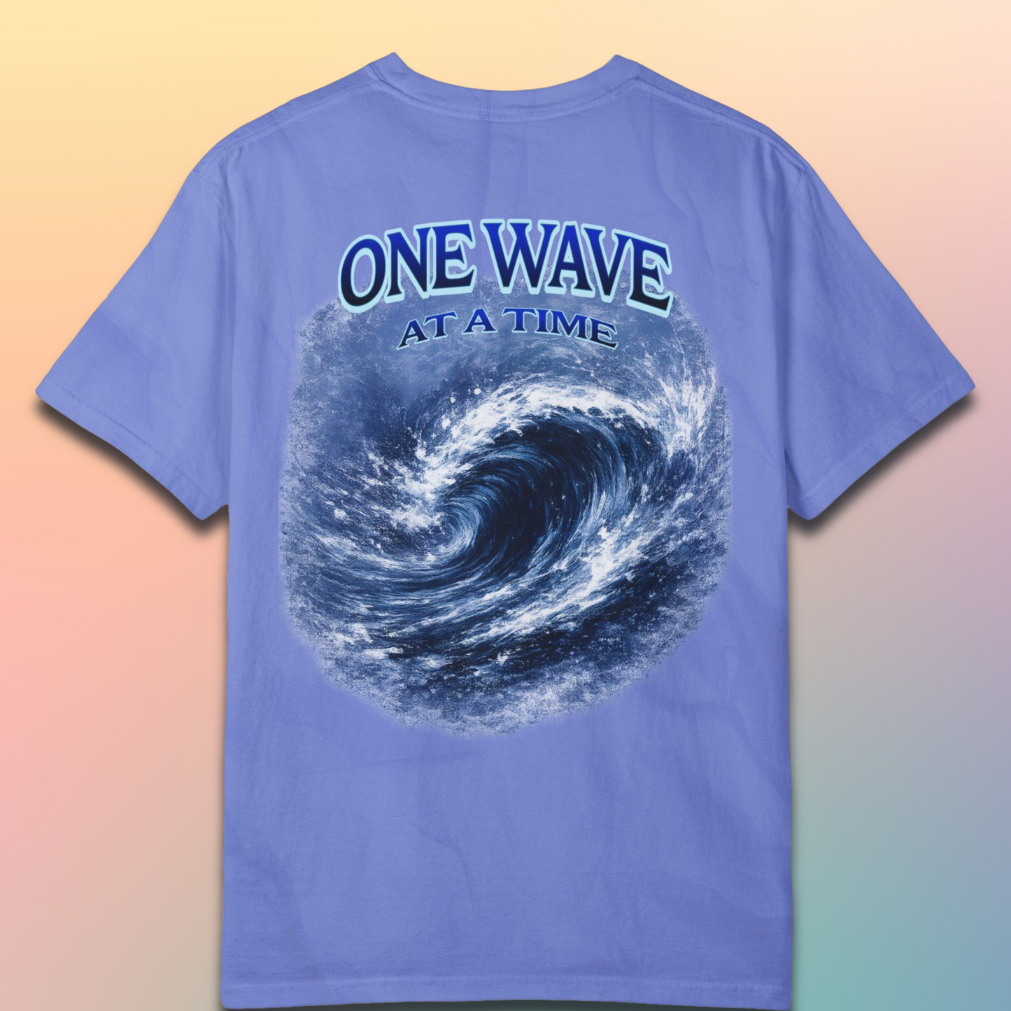 One Wave At A Time T-Shirt  – Reviver Wave – Heavyweight Graphic Tee | Ocean Wave Graphic Tee | Relaxed fit Crew Neck Tee Shirts | Short Sleeves | Back Print
