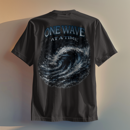 One Wave At A Time T-Shirt  – Reviver Wave – Heavyweight Graphic Tee | Ocean Wave Graphic Tee | Relaxed fit Crew Neck Tee Shirts | Short Sleeves | Back Print